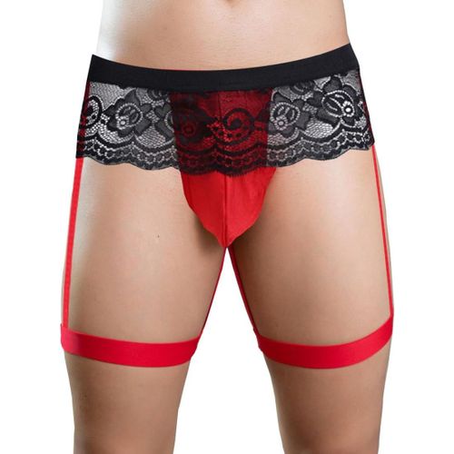 Kalanka-Dentelle Jockstrap Homme Suspensoir Support String Boxer Thong Lingerie Slip Respirant Sous-Vêtements Tanga G-String Shorts Boxer Sissy Pochette Culotte Pour Hommes