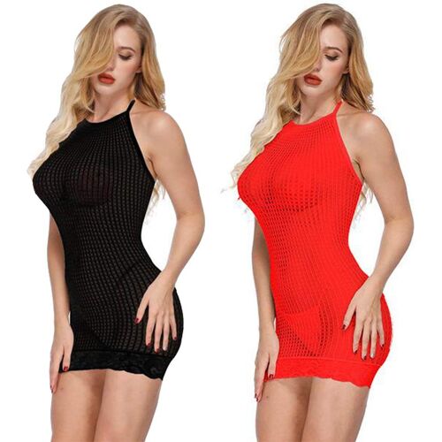 Kalanka-2-Pack Lingerie Sexy Erotique Femme Coquine Dentelle Ouverte Robe Femme Sexy Cosplay Lingerie Set Sexy Uniform Costume Outfit (Noir+Rouge)