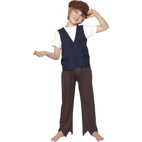 Kalanka-Déguisement Enfant Pauvre 19e Siècle, Gilet Et Casquette, Couleur: Bleu Et Marron, 33707