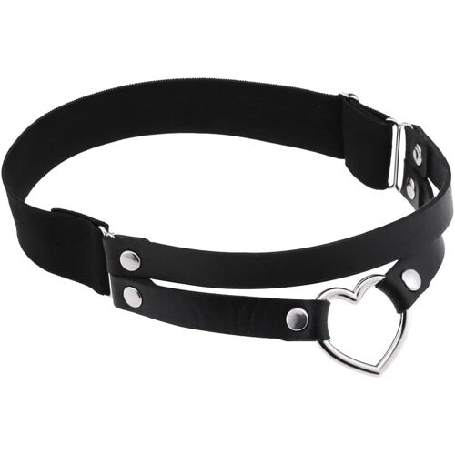 Kalanka-Jarretières Réglables En Cuir Synthétique Avec Coeur Pour Femme - Ceinture Élastique - Porte-Jarretelles - Style Punk Sexy - Accessoire De Costume Pour Femme - Noir
