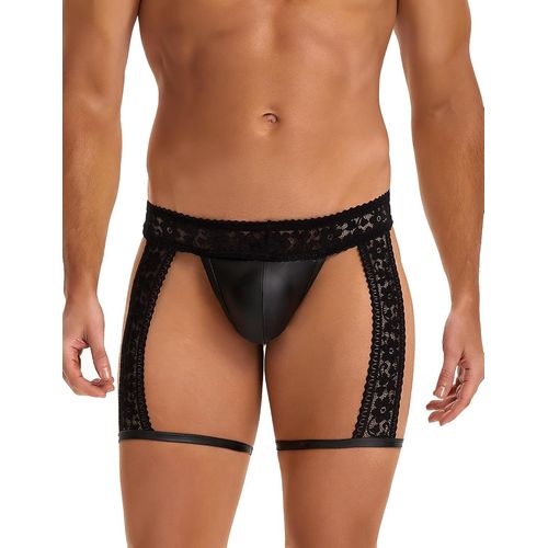Kalanka-Sissy Lingerie Sexy Homme Jockstrap String Érotique Dentelle Lingerie Coquin Transparent Boxer Similicuir Slip Tanga Hot Découp Sous-Vêtementstenue Sexy Avec Porte-Jarretelles