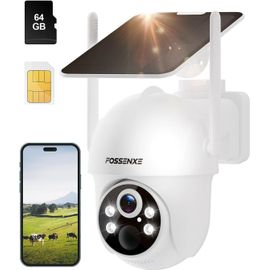 4G Lte Caméra Surveillance Exterieur Sans Fil À Batterie Solaire,2K 4Mp Camera Avec Carte Sim Et Carte De Stockage De 64 Go,Inclinable À 355°/90°,Vision Nocturne,Suivi Automatique,Ip66