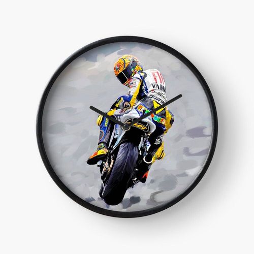 Horloge Murale Valentino Rossi 1ère peinture - Huile sur toile Impression=1738 30cm Décoration Artistique pour Cheminée, Maison, Chambre et Bureau