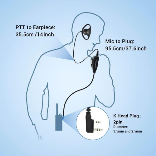 Walkie Talkie Headset Compatible with Kenwood UV-5R UV-5RA 777 888S UV-82 TH-22AT TH-25 TK-3100 2 Pin Earphone with PTT Mic for Radio,Safety Earpiece