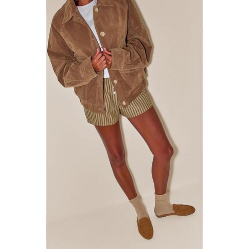 Mules Style Mocassins Rondes En Suédine Marron Clair Froncées Marron Clair