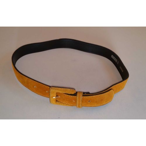 Ceinture Fine En Croute De Cuir Velours Moutarde