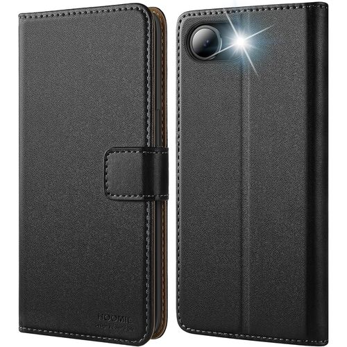 Coque pour iPhone 16e, Etui en Cuir Premium, Étui à Rabat, Housse de Protection - Noir