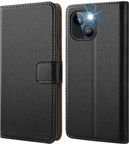 Coque pour iPhone 15 Plus, Etui en Cuir Premium, Étui à Rabat, Housse de Protection - Noir