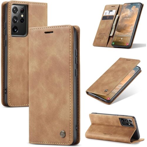 KWEX-Coque pour Samsung Galaxy S21 Ultra 5G Premium Housse Cuir Protection Pochette Rabat Portefeuille Flip Case Porte Magnétique Coque Étui pour Samsung Galaxy S21 Ultra, Brun