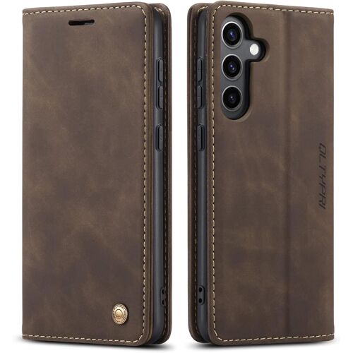 SJZG-Etui Coque Pour Samsung Galaxy S25, Portefeuille Fentes Cartes Housse Antichoc Cuir Pu Vintage Portefeuille Etui Compatible Avec Samsung Galaxy S25 - Café