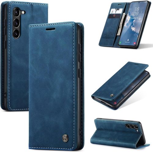 Sjzg-Coque Pour Samsung Galaxy S23 5g Premium Housse Cuir Protection Pochette Rabat Portefeuille Flip Case Porte Magnétique Coque Étui Pour Samsung Galaxy S23, Bleu
