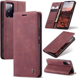Sjzg-Coque Pour Samsung Galaxy S20 Fe 5g Premium Housse Cuir Protection Pochette Rabat Portefeuille Flip Case Porte Magnétique Coque Étui Pour Samsung Galaxy S20 Fe, Vin Rouge