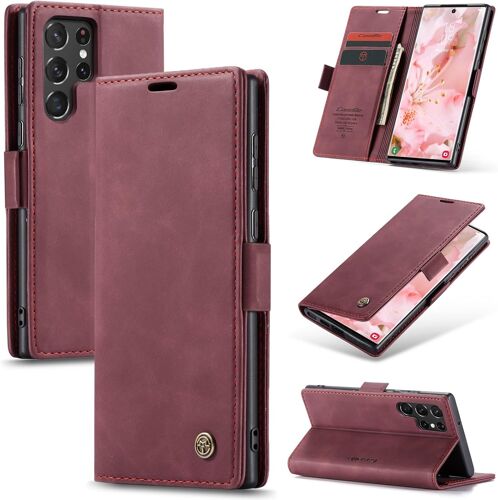 acdsgd-Coque pour Samsung Galaxy S22 Ultra 5G Premium Housse Cuir Protection Pochette Rabat Portefeuille Flip Case Porte Magnétique Coque Étui pour Samsung Galaxy S22 Ultra, Vin Rouge