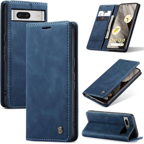 SJZG-Coque Pour Google Pixel 7 5G Premium Housse Cuir Protection Pochette Rabat Portefeuille Flip Case Porte Magnétique Coque Étui Pour Google Pixel 7, Bleu