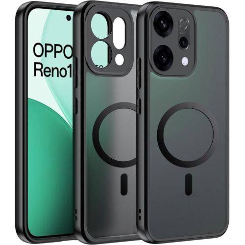 ELVORIX-Magnétique Coque pour Oppo Reno 14 5G Case avec MagSafe, Anti-Chute Silicone Souple + Acrylique Givré Coque, Etui Translucide Mat Arrière Housse Fine Antichoc - Noir