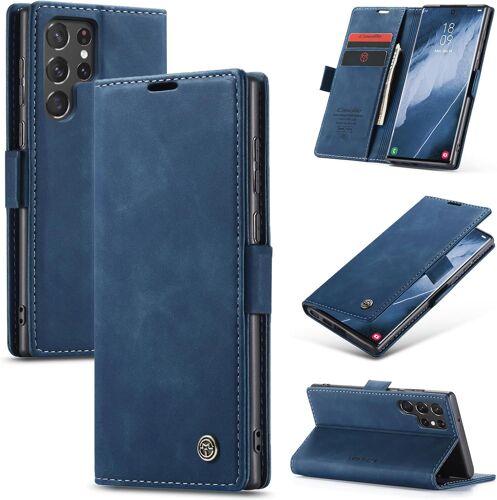 SUBZONAL-Coque pour Samsung Galaxy S22 Ultra 5G Premium Housse Cuir Protection Pochette Rabat Portefeuille Flip Case Porte Magnétique Coque Étui pour Samsung Galaxy S22 Ultra, Bleu