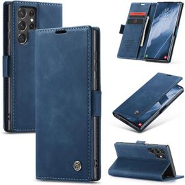 Kalanka-Coque Pour Samsung Galaxy S22 Ultra 5g Premium Housse Cuir Protection Pochette Rabat Portefeuille Flip Case Porte Magnétique Coque Étui Pour Samsung Galaxy S22 Ultra, Bleu