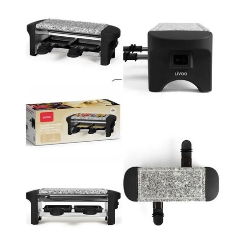 Raclette avec Pierre de Cuisson 350W NOIR Duo 2 mini poêlons anti adhérents Noir