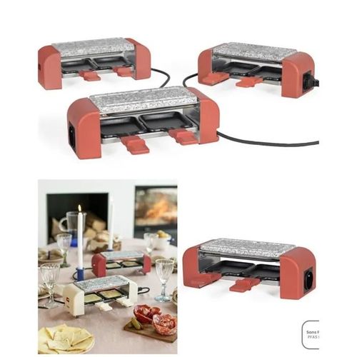 Raclette avec Pierre de Cuisson 450W ORANGE Duo 2 mini poêlons anti adhérents Noir CONNECTABLE 4 appareils