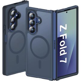 SJZG-Coque Magnétique Pour Samsung Z Fold 7 Compatible Avec Mag-Safe, Translucide Mat Antichoc Rigide Arrière Souple Bumper Coque Pour Samsung Galaxy Z Fold 7, Bleu Marine