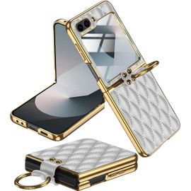 Coque En Cuir Pour Samsung Galaxy Z Flip 7 Fe/Z Flip 6, Coque De Protection Avec Anneaux Et Protecteur D'écran, Case Antichoc Et Antidérapante Pour Samsung Galaxy Flip7 Fe/Flip6 (Blanc)