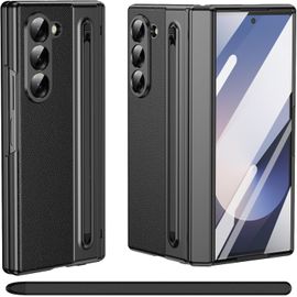 Cauc-Pour Samsung Galaxy Z Fold 5 Étui Avec Support S Pen, [Avec Protecteur D'écran En Verre Trempé], Étui En Cuir Samsung Galaxy Z Fold5 Avec Protection De Charnière-Noir