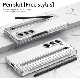 Cauc-Pour Samsung Galaxy Z Fold 5 Étui Avec Support S Pen, [Avec Protecteur D'écran En Verre Trempé], Étui En Cuir Samsung Galaxy Z Fold5 Avec Protection De Charnière-Blanc