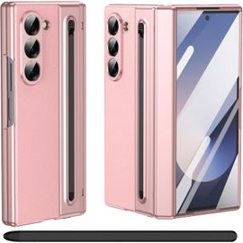 Ersan-Pour Samsung Galaxy Z Fold 5 Étui Avec Support S Pen, [Avec Protecteur D'écran En Verre Trempé], Étui En Cuir Samsung Galaxy Z Fold5 Avec Protection De Charnière-Rose