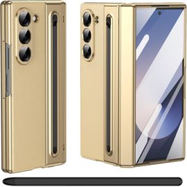 Cauc-Pour Samsung Galaxy Z Fold 5 Étui Avec Support S Pen, [Avec Protecteur D'écran En Verre Trempé], Étui En Cuir Samsung Galaxy Z Fold5 Avec Protection De Charnière-Or