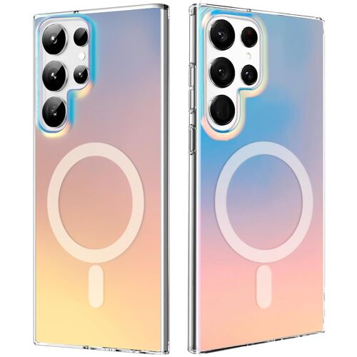 SJZG-Magnétique Irisée Coque Pour Samsung Galaxy S22 Ultra Compatible Avec Magsafe, Étui Housse Iridescent Mate Fluorescente Colorée Antichoc Anti-Rayures Translucide Holographique Case