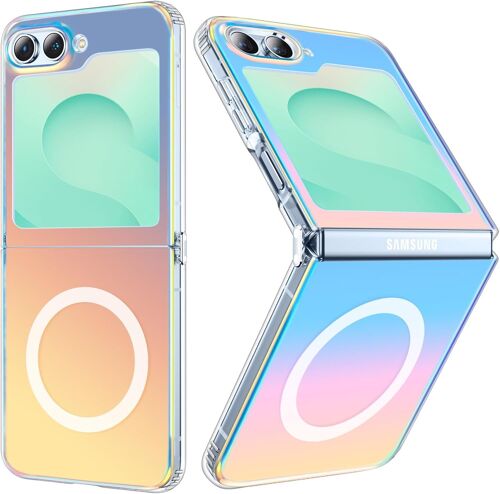 SJZG-Magnétique Irisée Coque Pour Samsung Galaxy Z Flip5 / Z Flip6 Compatible Avec Magsafe, Étui Housse Iridescent Mate Fluorescente Colorée Antichoc Anti-Rayures Translucide Holographique Case