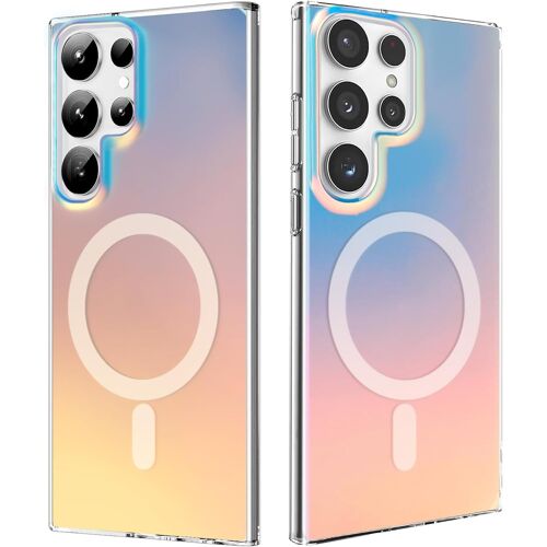 SJZG-Magnétique Irisée Coque Pour Samsung Galaxy S24 Ultra Compatible Avec Magsafe, Étui Housse Iridescent Mate Fluorescente Colorée Antichoc Anti-Rayures Translucide Holographique Case