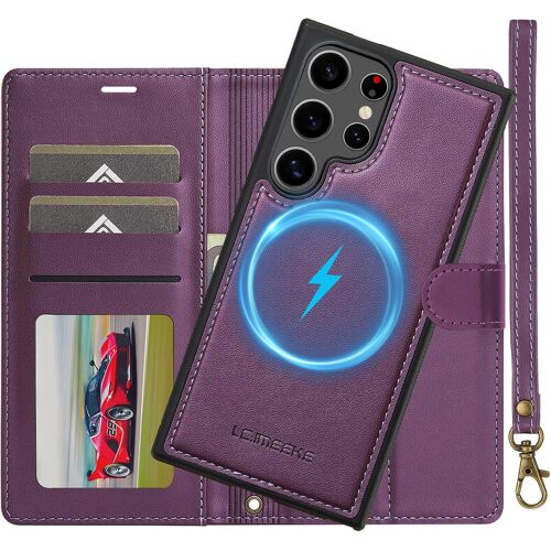 SJZG-Coque Pour Samsung Galaxy S23 Ultra 5G, 2 En 1 Amovible Housse En Cuir Etui Folio À Clapet Dragonne, Portefeuille Rfid Blocage,Béquille, Fentes Pour Cartes,Folio Magnetique Etui Pour Samsung S23
