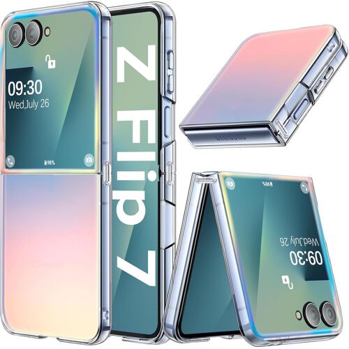 SJZG-Coque Pour Samsung Galaxy Z Flip 7 Holographique Irisé Antichoc Translucide Mat Hard Pc Arrière Case Anti-Rayures Antichoc Protection Mate Housse Pour Samsung Z Flip 7 Étui