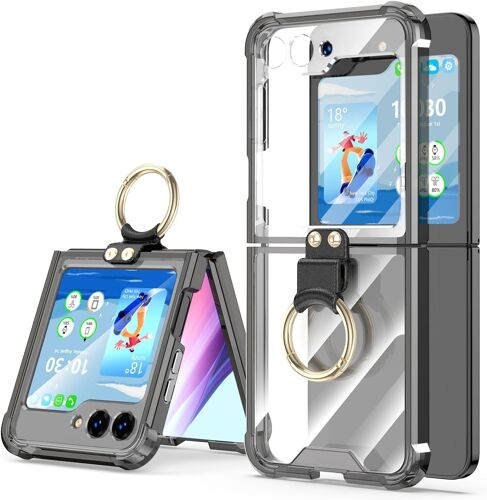 SJZG-Designed For Samsung Galaxy Z Flip 6 Case Clear With Ring, Anti-Fall Shockproof Protective Phone Cover Case For Z Flip 6 Case 5 G 2024 (Clear Black)