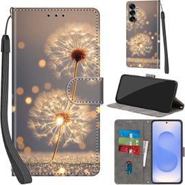 TRAHOO-Coque pour Samsung Galaxy S25 Cover [Housse en Cuir PU Premium] [Etui à Rabat] [Pochette de Portefeuille], Étui de Protection pour Samsung S25,Pissenlit