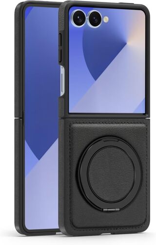 JGD-Coque pour Samsung Galaxy Z Flip 7, étui Ultra Mince en Cuir PU avec Fermeture magnétique Support intégré et Protection antichute,Black
