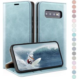 Sjzg-Coque Pour Samsung Galaxy S10 Plus Avec Rfid Blocage Etui À Rabat En Cuir De Premium,Fentes Pour Cartes,Coques De Case,Cover À Rabat Pour Samsung S10 Plus Portefeuille Bleu Clair