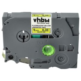 vhbw Ruban compatible avec Brother PT 340C, 540, 3600, 540C, 350, 340, 310, série 500 imprimante d'étiquettes 8m x 9mm Noir sur Jaune fluo