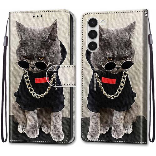 Coque Pour Samsung Galaxy S23, Etui En Cuir Pu Portefeuille Housse Coque Avec 360 Degres Silicone Antichoc Protection Cover Cuir Pochette Magnetique Und Flip Bequille (Chats 3)