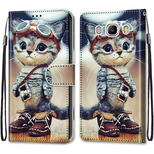 SJZG-Coque Pour Samsung Galaxy J5 2016/J510, Etui En Cuir Pu Portefeuille Housse Coque Avec 360 Degrés Silicone Antichoc Protection Cover Cuir Pochette Magnétique Und Flip Béquille (Chat 1)