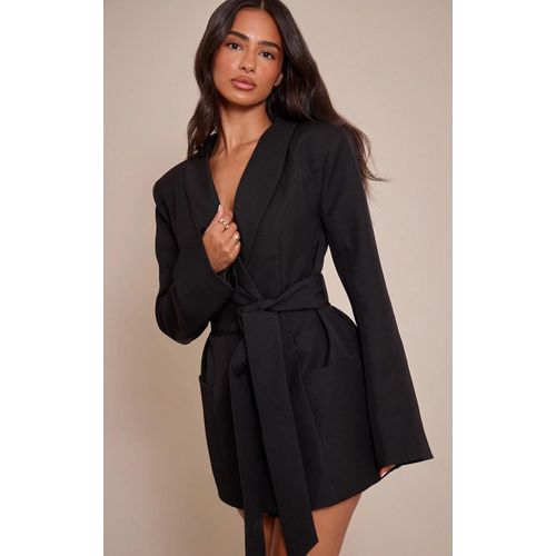 Petite Robe Blazer De Tailleur Noire À Taille Nouée, Noir