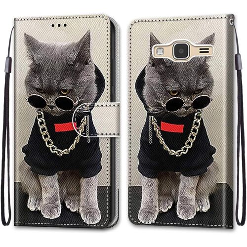 SJZG-Coque Pour Samsung Galaxy J3 2016, Etui En Cuir Pu Portefeuille Housse Coque Avec 360 Degrés Silicone Antichoc Protection Cover Cuir Pochette Magnétique Und Flip Béquille (Chats 3)