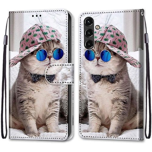 Coque Pour Samsung Galaxy A14 5g, Etui En Cuir Pu Portefeuille Housse Coque Avec 360 Degres Silicone Antichoc Protection Cover Cuir Pochette Magnetique Und Flip Bequille (Chats 4)