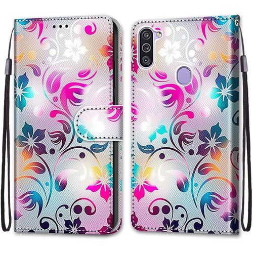 Sjzg-Coque Pour Samsung Galaxy M11 / A11, Etui En Cuir Pu Portefeuille Housse Coque Avec 360 Degrés Silicone Antichoc Protection Cover Cuir Pochette Magnétique Und Flip Béquille (Fleur 1)