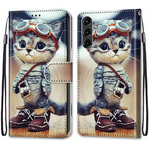 Coque Pour Samsung Galaxy A14 5g, Etui En Cuir Pu Portefeuille Housse Coque Avec 360 Degres Silicone Antichoc Protection Cover Cuir Pochette Magnetique Und Flip Bequille (Chat 1)