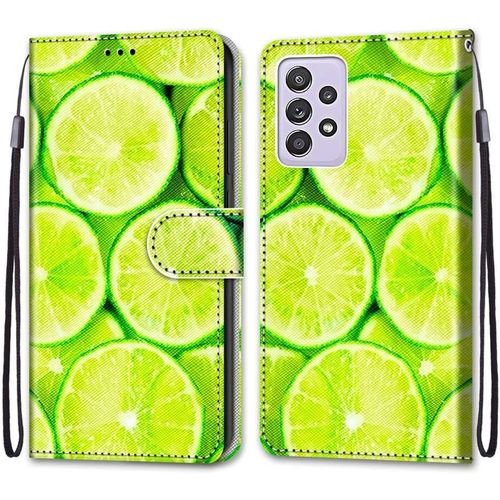 Sjzg-Coque Pour Samsung Galaxy A52 5g, Etui En Cuir Pu Portefeuille Housse Coque Avec 360 Degrés Silicone Antichoc Protection Cover Cuir Pochette Magnétique Und Flip Béquille (Citron)