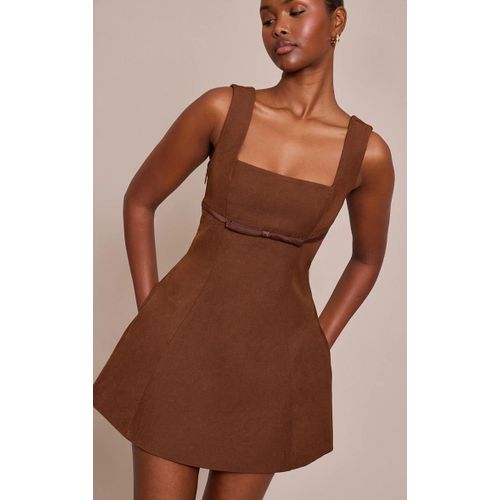 Robe Droite Tissée Deluxe Chocolat À Détail Ceinture, Chocolat