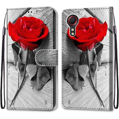 SJZG-Coque Pour Samsung Galaxy Xcover 5, Etui En Cuir Pu Portefeuille Housse Coque Avec 360 Degrés Silicone Antichoc Protection Cover Cuir Pochette Magnétique Und Flip Béquille (Rose)