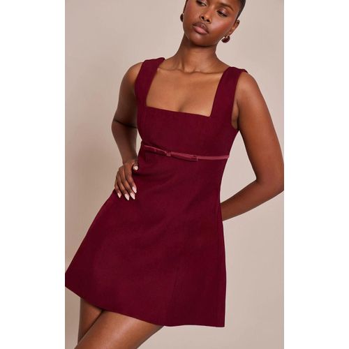 Robe Droite Tissée Deluxe Bordeaux À Détail Ceinture, Bordeaux
